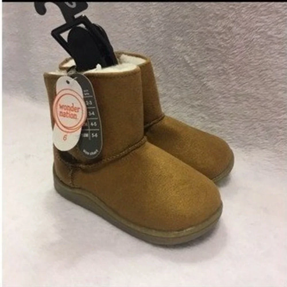 Wonder Nation Faux Suede‎ Boots Toddler 3 Brown NEW Fur Lined Cozy Winter Shoes